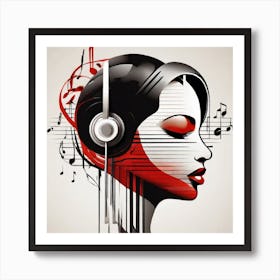 Woman With Headphones And Music Notes Art Print