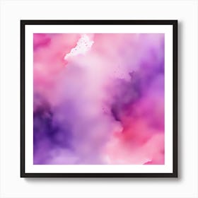 Beautiful pink lavender abstract background. Drawn, hand-painted aquarelle. Wet watercolor pattern. Artistic background with copy space for design. Vivid web banner. Liquid, flow, fluid effect. Art Print