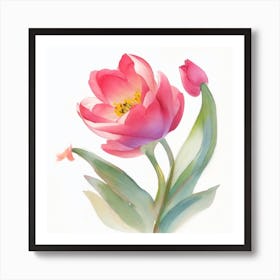 Tulip Rose Painted In Watercolor 0 1 Art Print