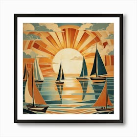 Sailboats At Sunset 6 Poster