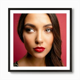 Firefly Brown Eyes, Red Lips, Rosé Background, Glass Lens, Full Profile, Elegant, Feminine, Delicate (1) Art Print