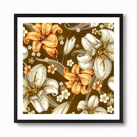 White And Yellow Floral Lilies Background Surface Art Print