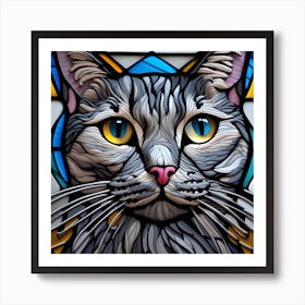 Cat, Pop Art 3D stained glass cat superhero limited edition 58/60 Art Print