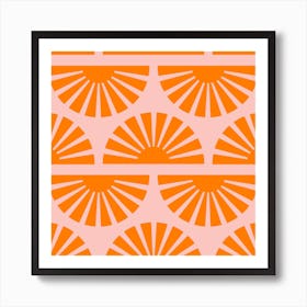 Geometric Pattern Orange And Pink Sunrise Square Art Print