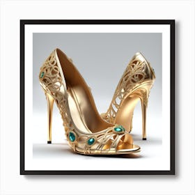 Gold Shoes With Emeralds Art Print