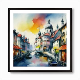 Watercolor Of A City 2 Art Print