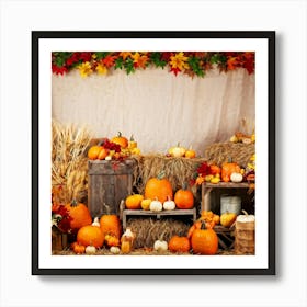 Autumn Harvest Scene Arranged Rustic Style Brimming With Seasonal Abundance Pumpkins Nestled Amon (6) Art Print