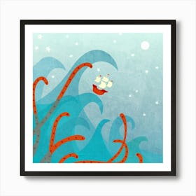 Sailing Boat and Sea Monster Art Print