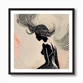 Silhouette Of A Nude Woman Art Print