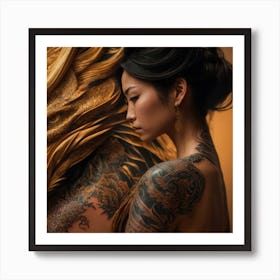 Asian Woman With Dragon Tattoo Art Print