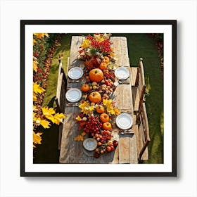 A Rustic Wooden Table Sun Dappled Bedecked By Autumns Bounty In A Traditional Country Garden Top (7) Art Print