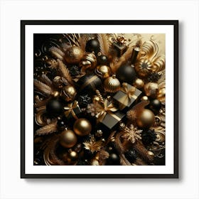 Gold Christmas Wreath Art Print