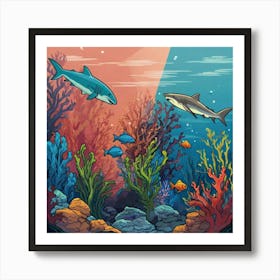 Default Aquarium With Coral Fishsome Shark Fishes View From Th 3 Art Print