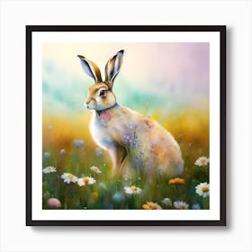 Hare In Pink Sky Scottish Mountains Art Print