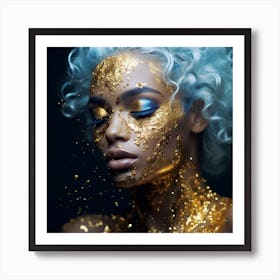 Beautiful Young Woman With Gold Makeup Art Print