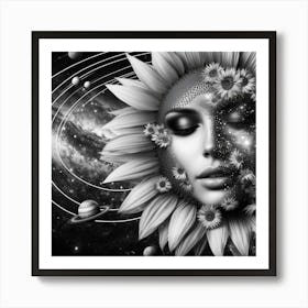 Sunflowers And Planets Art Print