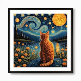 Starry Night Cat 10 Art Print