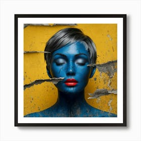 Blue Woman With Torn Face Art Print