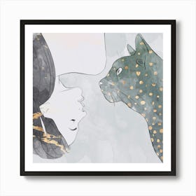 Portrait Of A Woman And A Cat Art Print