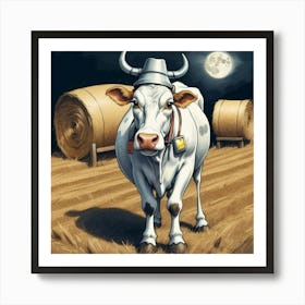 Cow In The Moonlight 2 Art Print