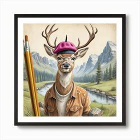 Deer With A Hat Art Print