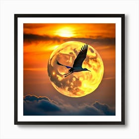 Bird flying sunset Art Print