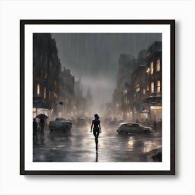 Catwoman In The Rain Art Print