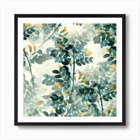 Vintage Retro Flowers Leaves Foliage Plants Art Print