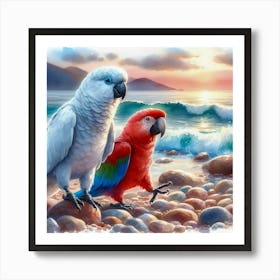 Parrots On The Beach Art Print