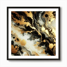 Abstract Gold And Black Marble Painting Art Print