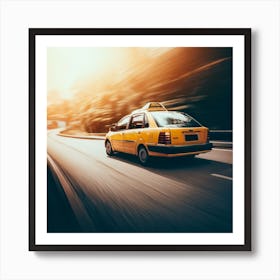 Yellow Taxi Cab On The Road Art Print