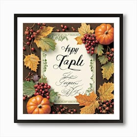 Calligraphic Lettering Of Happy Fall Season In Vintage Typography That Nutures A Decorative And F (7) Art Print