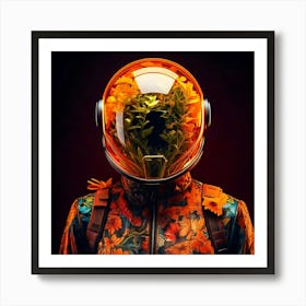 Firefly Striking Portrait, Futuristic Helmet, Glowing Plant, Vibrant, Bright Orange, Dark Background (10) Affiche