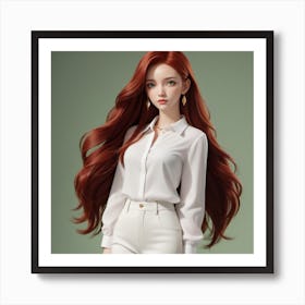 Red Haired Girl In White Pants Art Print