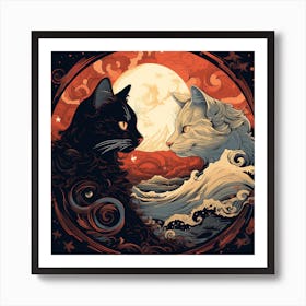 Cat And Moon Art Print