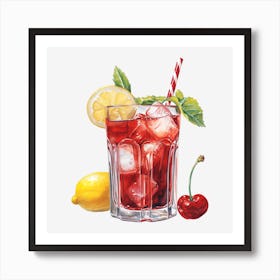 Cocktail With Lemon And Cherry Art Print