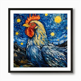 Starry Night Chicken, Vincent Van Gogh Inspired Póster