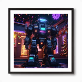 Robot Stands In Front Of A House Art Print