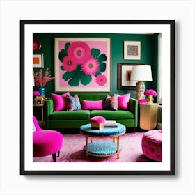 Green And Pink Living Room Art Print