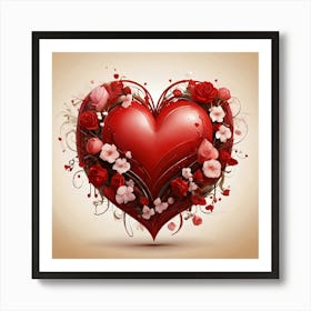 Red Heart With Roses Art Print