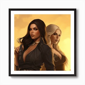 Two Women With Guns Art Print