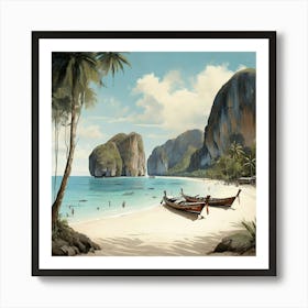 Vintage Retro Print Of Maya Bay Koh Phi Phi Thailand 1 1 Art Print