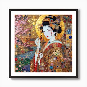 Geisha in the style of collage inspired 2 Art Print