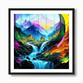 Abstract art of stained glass art landscape 3 Art Print