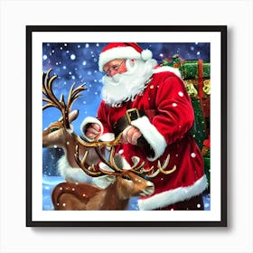 Santa Christmas Scene Art Print