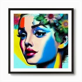 Colorful Girl With Flowers 1 Art Print