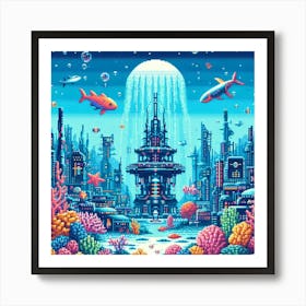 8-bit underwater city 2 Art Print