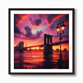 Sunset Over Brooklyn Bridge Art Print
