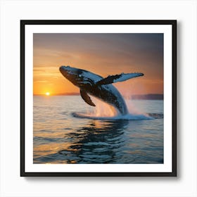 Humpback Whale Breaching At Sunset 26 Art Print