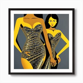 Two Women In Gold Dresses Art Print